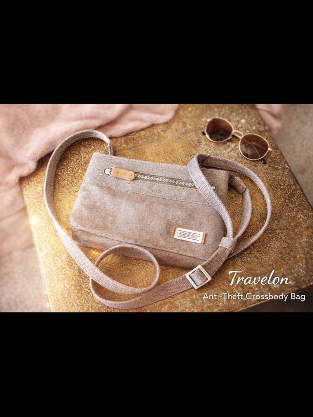 Travelon Anti-Theft Crossbody Bag | Taupe Canvas | Adjustable Strap